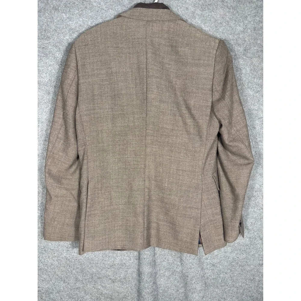 Stafford Essentials Mens 40R Slim Fit Brown Wool Blend Blazer Quilted Bib Jacket